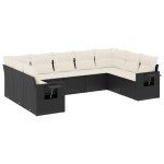 vidaXL Set mobilier de grădină cu perne, 9 piese, negru, poliratan