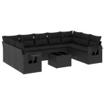 vidaXL Set canapele de grădină cu perne, 10 piese, negru, poliratan