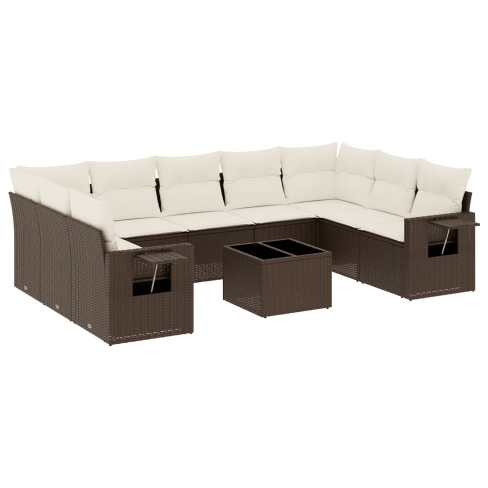 vidaXL Set canapele de grădină cu perne, 10 piese, maro, poliratan