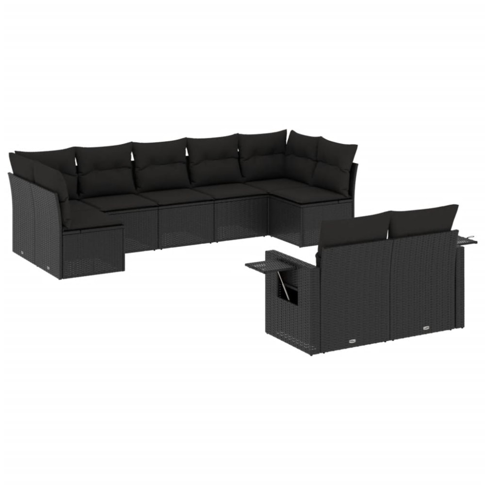 vidaXL Set mobilier de grădină cu perne, 9 piese, negru, poliratan