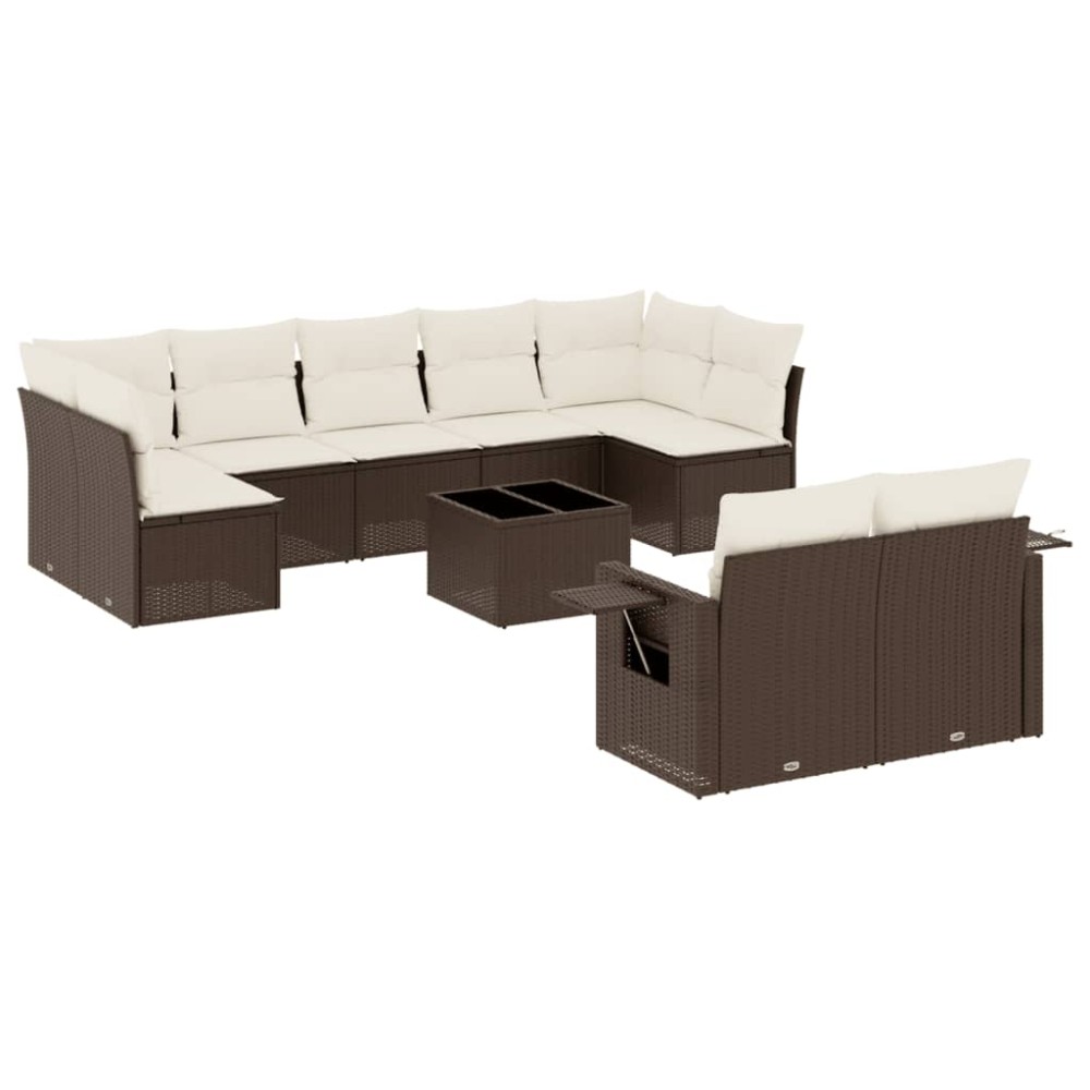 vidaXL Set canapele de grădină cu perne, 10 piese, maro, poliratan