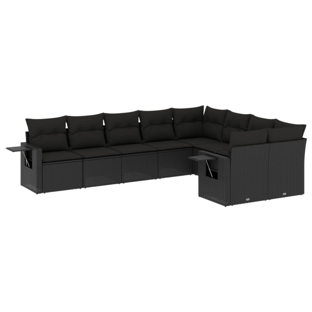 vidaXL Set mobilier de grădină cu perne, 9 piese, negru, poliratan