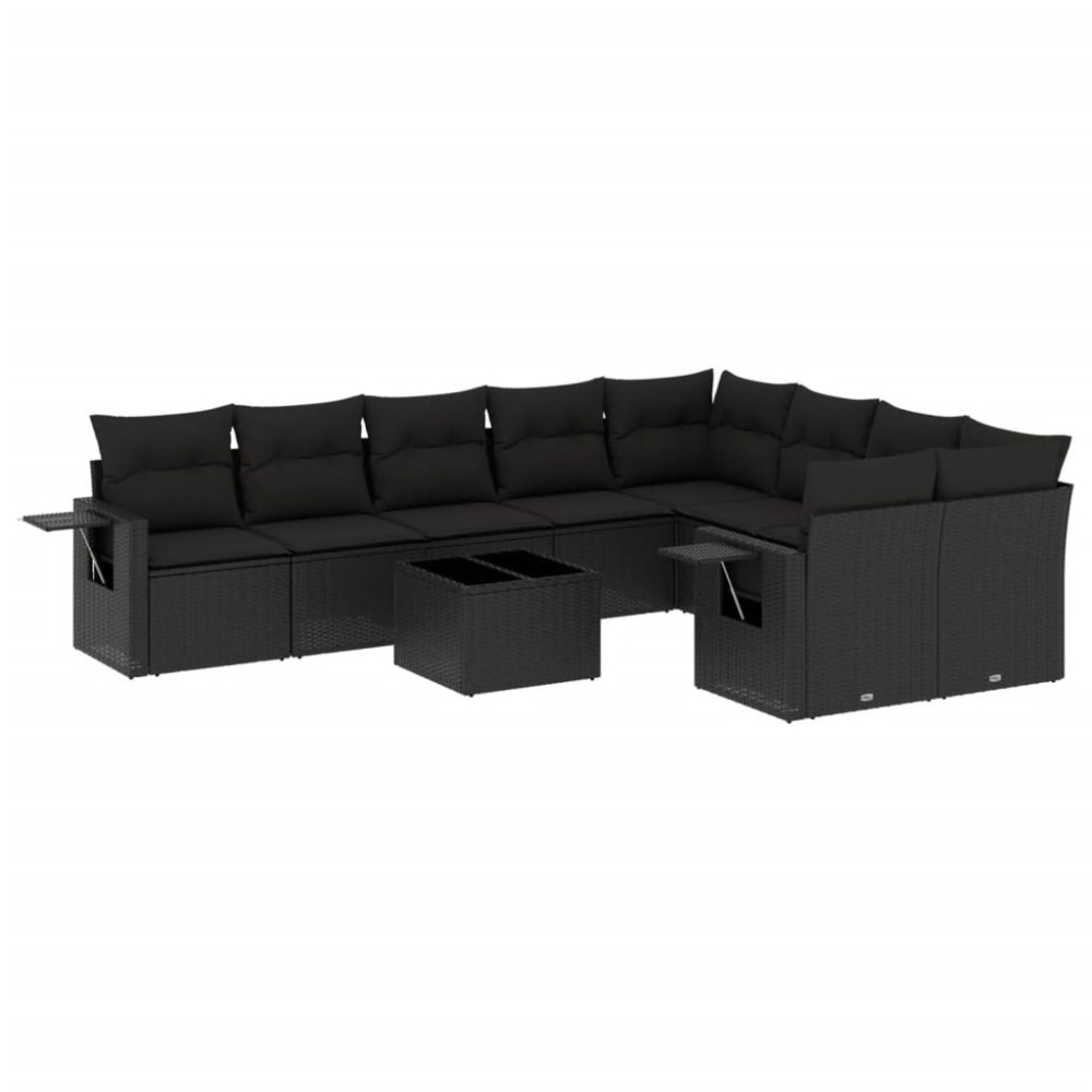 vidaXL Set canapele de grădină cu perne, 10 piese, negru, poliratan