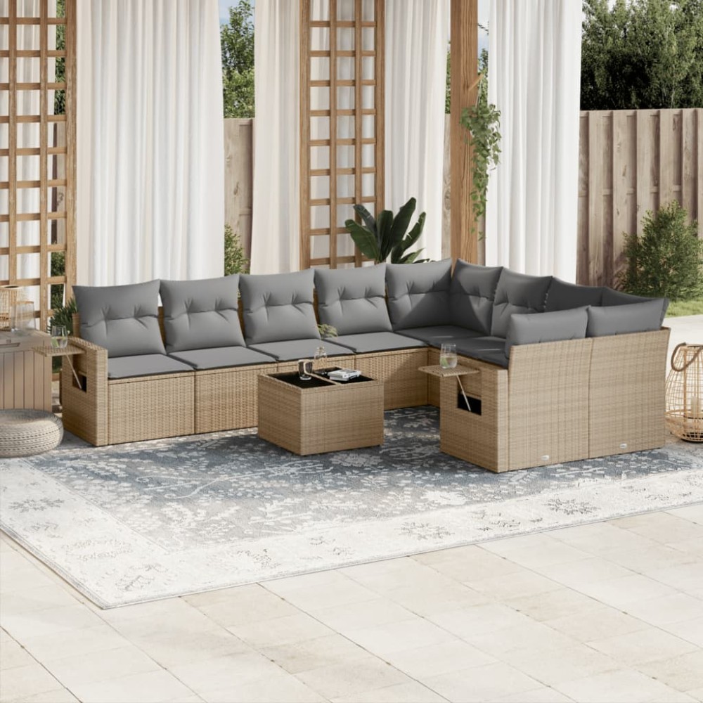vidaXL Set canapele de grădină cu perne, 10 piese, bej, poliratan