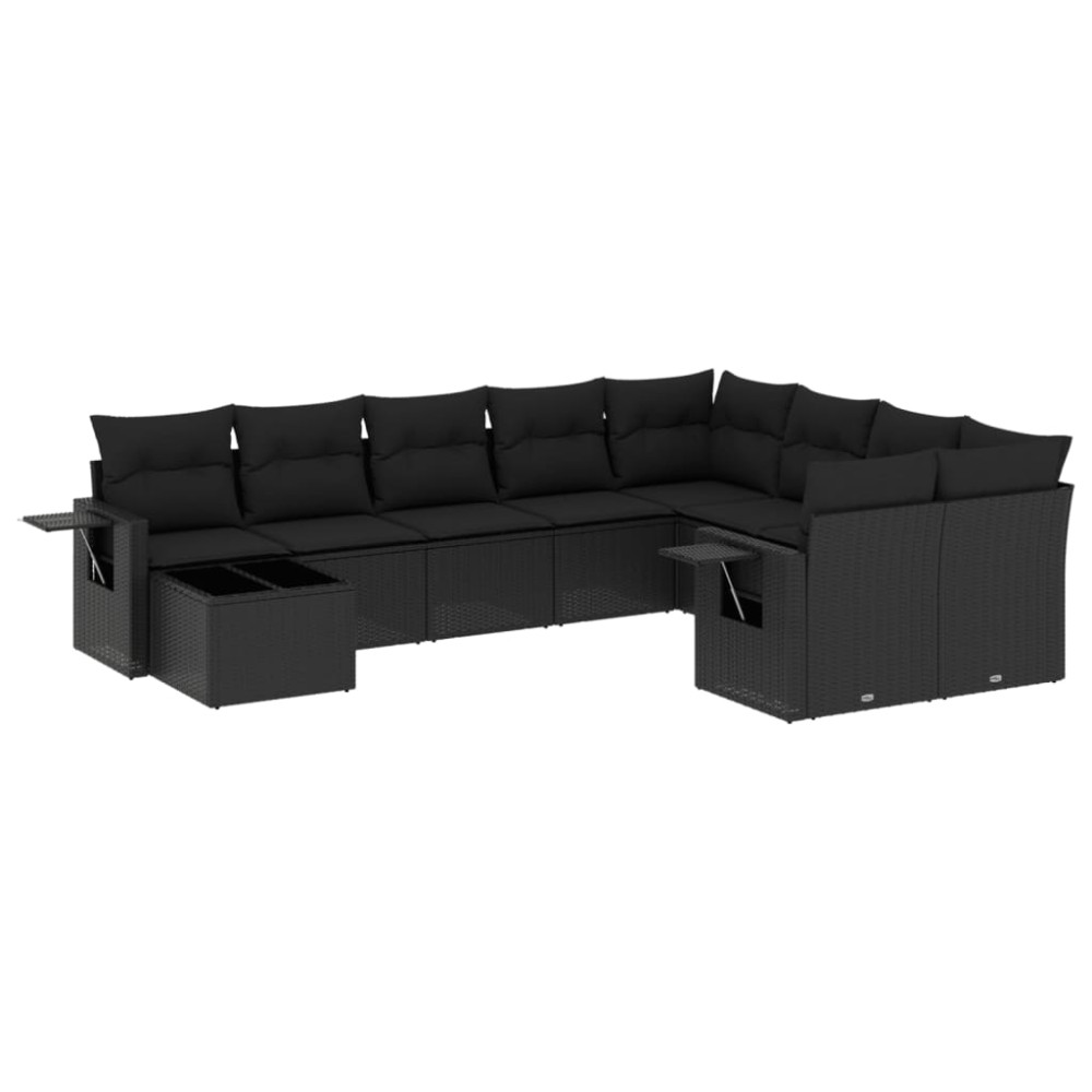 vidaXL Set canapele de grădină cu perne, 10 piese, negru, poliratan