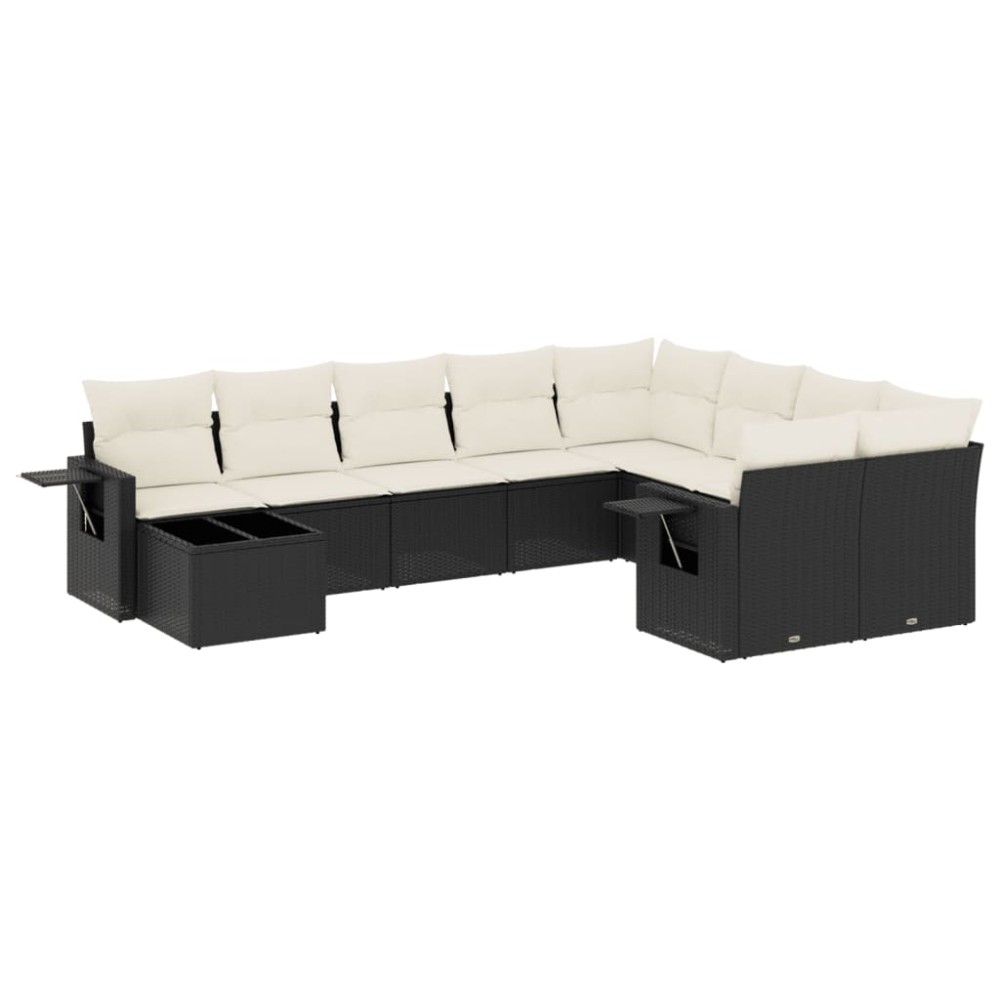 vidaXL Set canapele de grădină cu perne, 10 piese, negru, poliratan