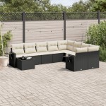 vidaXL Set canapele de grădină cu perne, 10 piese, negru, poliratan vidaXL Set canapele de grădină cu perne, 10 piese, negru, poliratan