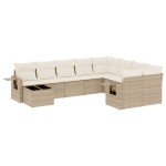 vidaXL Set canapele de grădină cu perne, 10 piese, bej, poliratan
