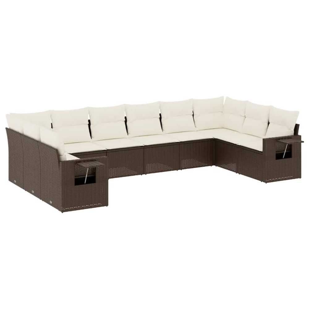 vidaXL Set canapele de grădină cu perne, 10 piese, maro, poliratan