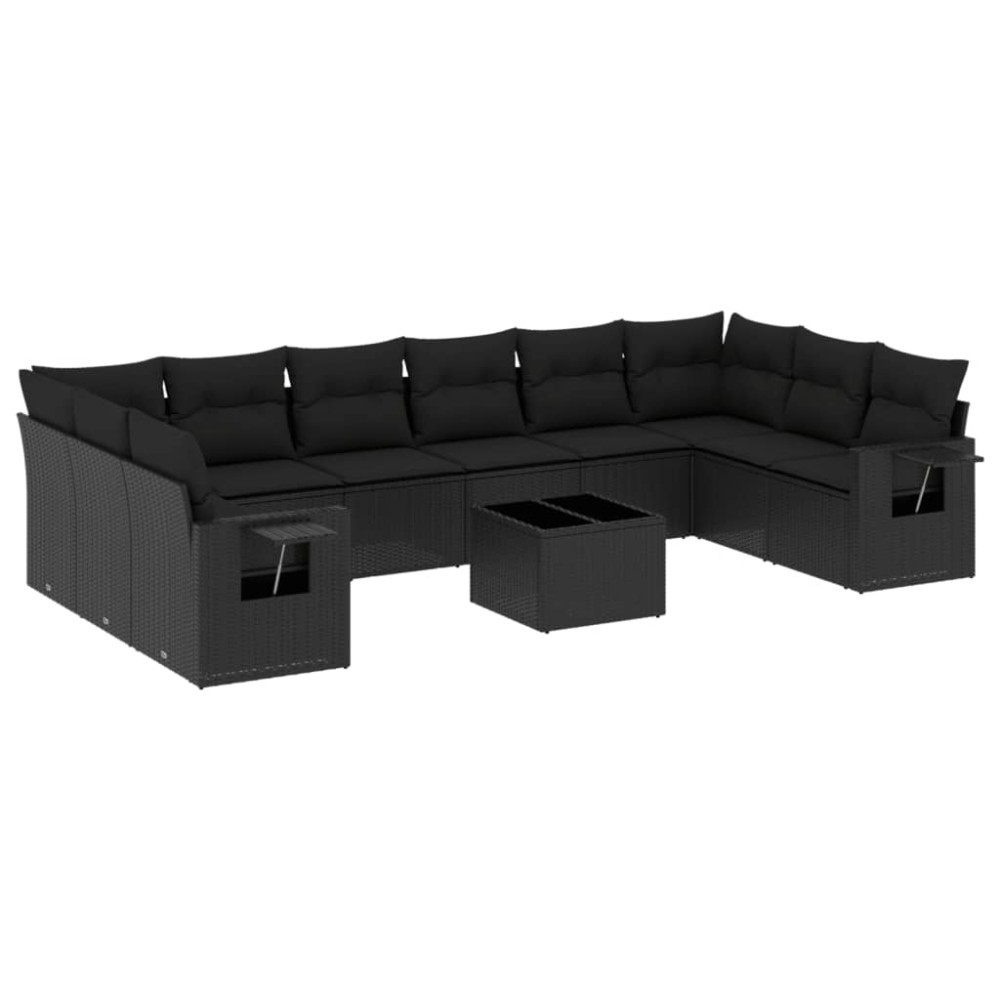vidaXL Set canapele de grădină cu perne, 11 piese, negru, poliratan