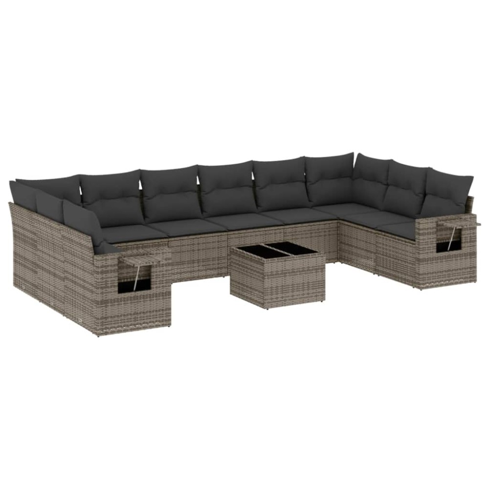 vidaXL Set canapele de grădină cu perne, 11 piese, gri, poliratan