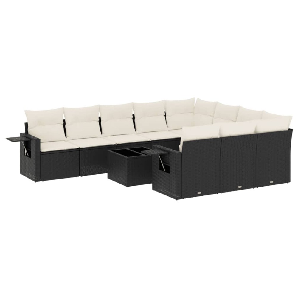 vidaXL Set canapele de grădină cu perne, 11 piese, negru, poliratan