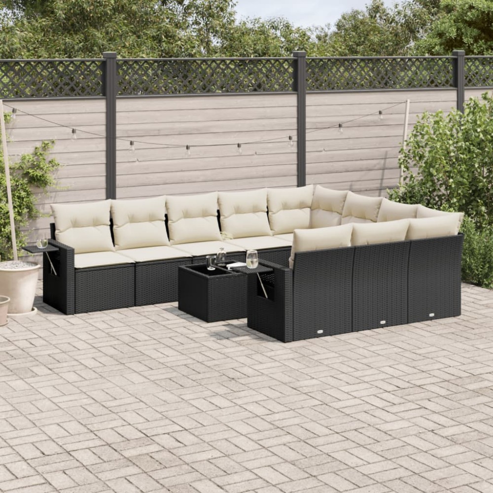 vidaXL Set canapele de grădină cu perne, 11 piese, negru, poliratan