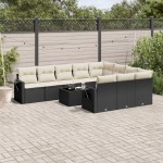 vidaXL Set canapele de grădină cu perne, 11 piese, negru, poliratan