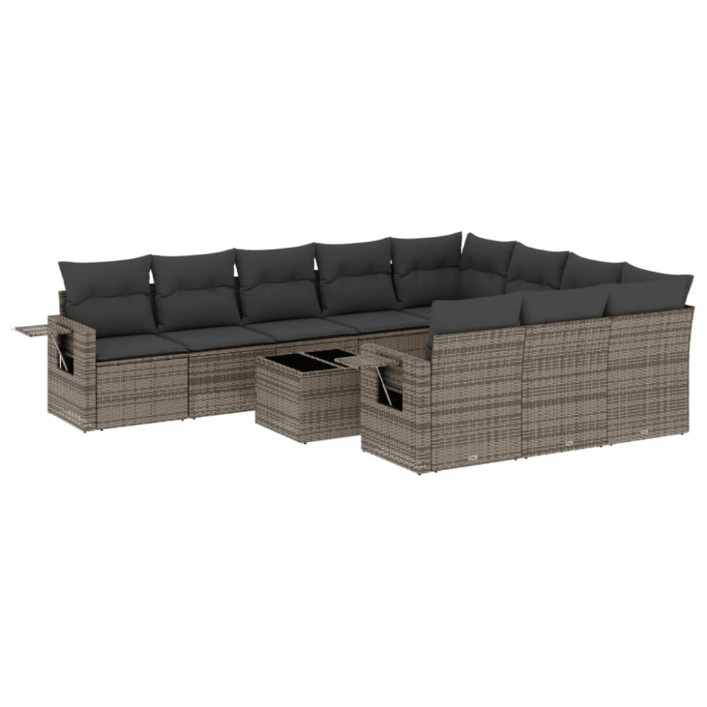vidaXL Set canapele de grădină cu perne, 11 piese, gri, poliratan