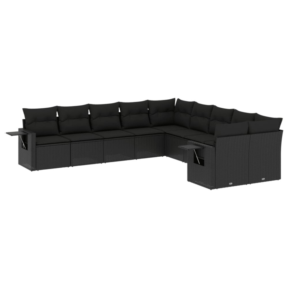 vidaXL Set canapele de grădină cu perne, 10 piese, negru, poliratan