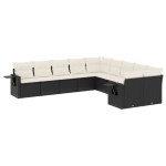 vidaXL Set canapele de grădină cu perne, 10 piese, negru, poliratan