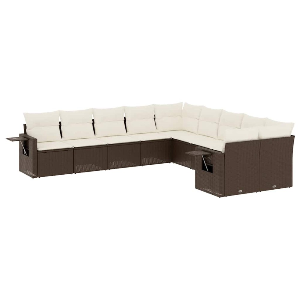 vidaXL Set canapele de grădină cu perne, 10 piese, maro, poliratan