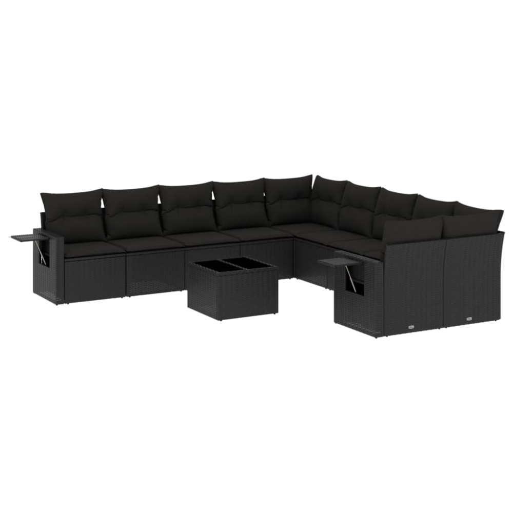 vidaXL Set canapele de grădină cu perne, 11 piese, negru, poliratan