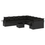 vidaXL Set canapele de grădină cu perne, 11 piese, negru, poliratan
