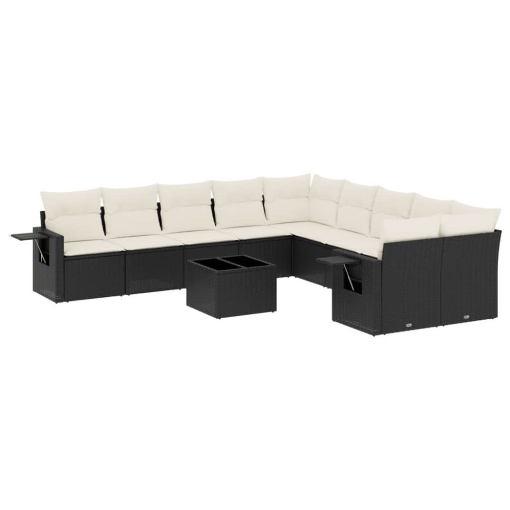 vidaXL Set canapele de grădină cu perne, 11 piese, negru, poliratan
