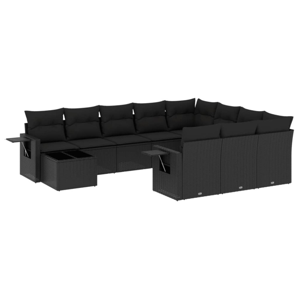 vidaXL Set canapele de grădină cu perne, 11 piese, negru, poliratan