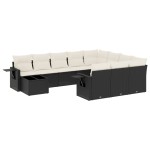 vidaXL Set canapele de grădină cu perne, 11 piese, negru, poliratan