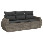 vidaXL Set canapea de grădină cu perne, 3 piese, gri, poliratan