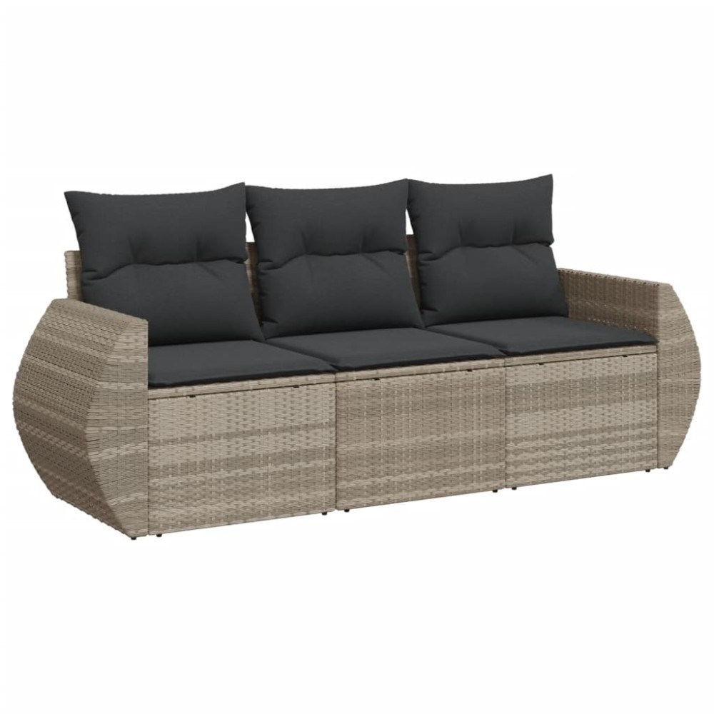 vidaXL Set canapele de grădină cu perne, 3 piese gri deschis poliratan
