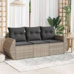 vidaXL Set canapele de grădină cu perne, 3 piese gri deschis poliratan vidaXL Set canapele de grădină cu perne, 3 piese gri deschis poliratan