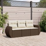 vidaXL Set canapele de grădină cu perne, 3 piese, maro, poliratan vidaXL Set canapele de grădină cu perne, 3 piese, maro, poliratan