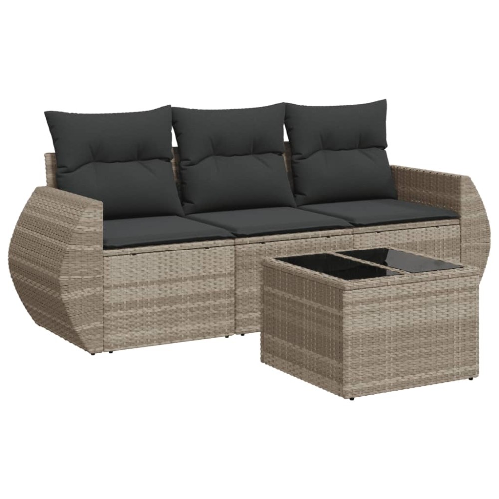 vidaXL Set canapea de grădină cu perne, 4 piese, gri deschis poliratan