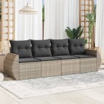 vidaXL Set canapea de grădină cu perne, 4 piese, gri deschis poliratan vidaXL Set canapea de grădină cu perne, 4 piese, gri deschis poliratan