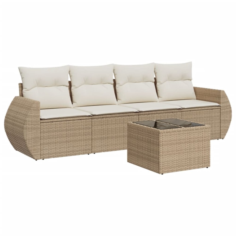 vidaXL Set canapele de grădină cu perne, 5 piese, bej, poliratan