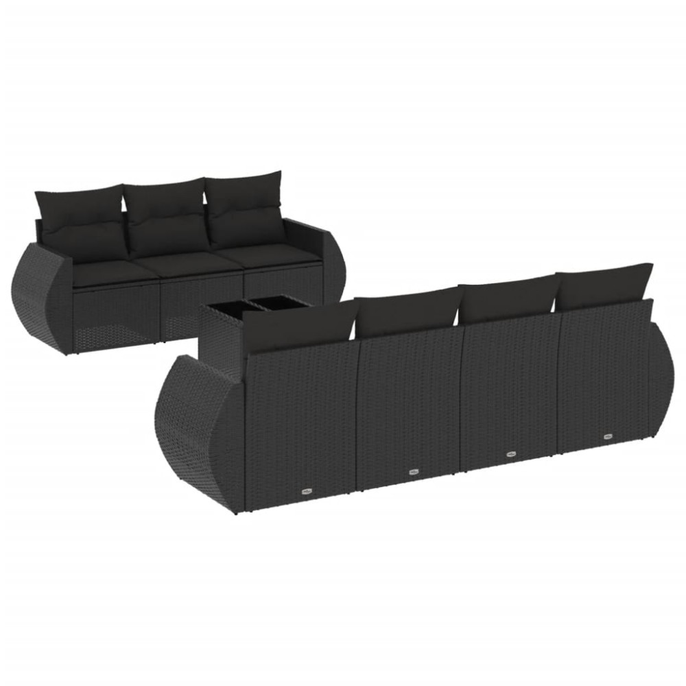 vidaXL Set mobilier de grădină cu perne, 8 piese, negru, poliratan