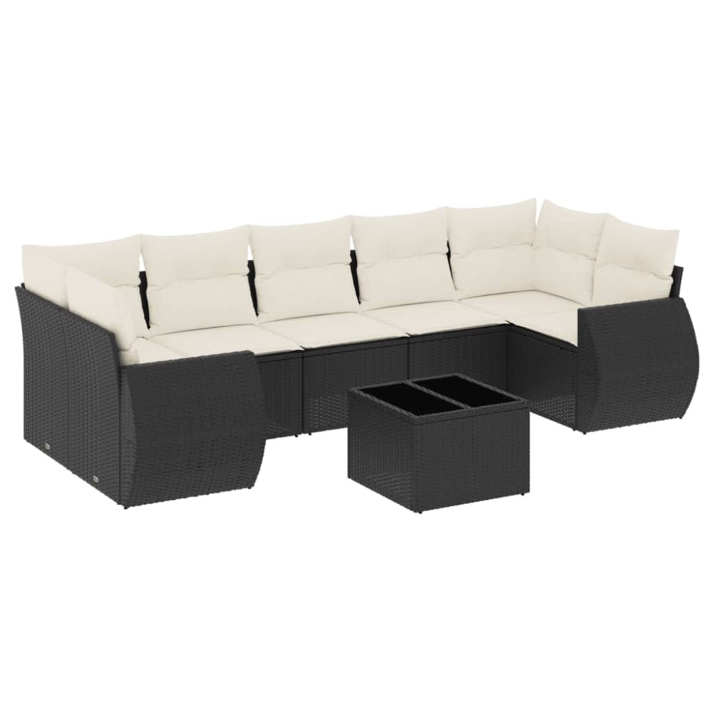 vidaXL Set mobilier de grădină cu perne, 8 piese, negru, poliratan
