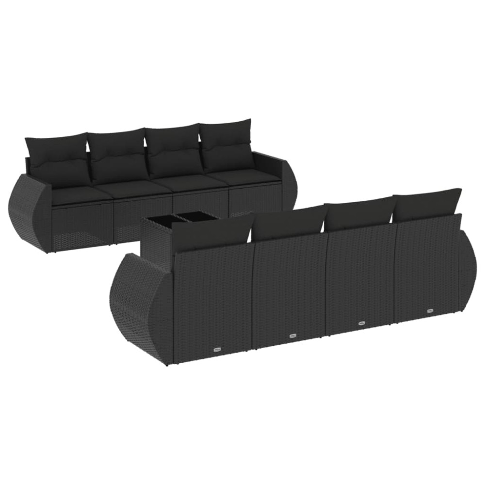 vidaXL Set mobilier de grădină cu perne, 9 piese, negru, poliratan