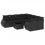 vidaXL Set mobilier de grădină cu perne, 9 piese, negru, poliratan
