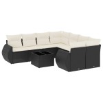 vidaXL Set mobilier de grădină cu perne, 9 piese, negru, poliratan vidaXL Set mobilier de grădină cu perne, 9 piese, negru, poliratan
