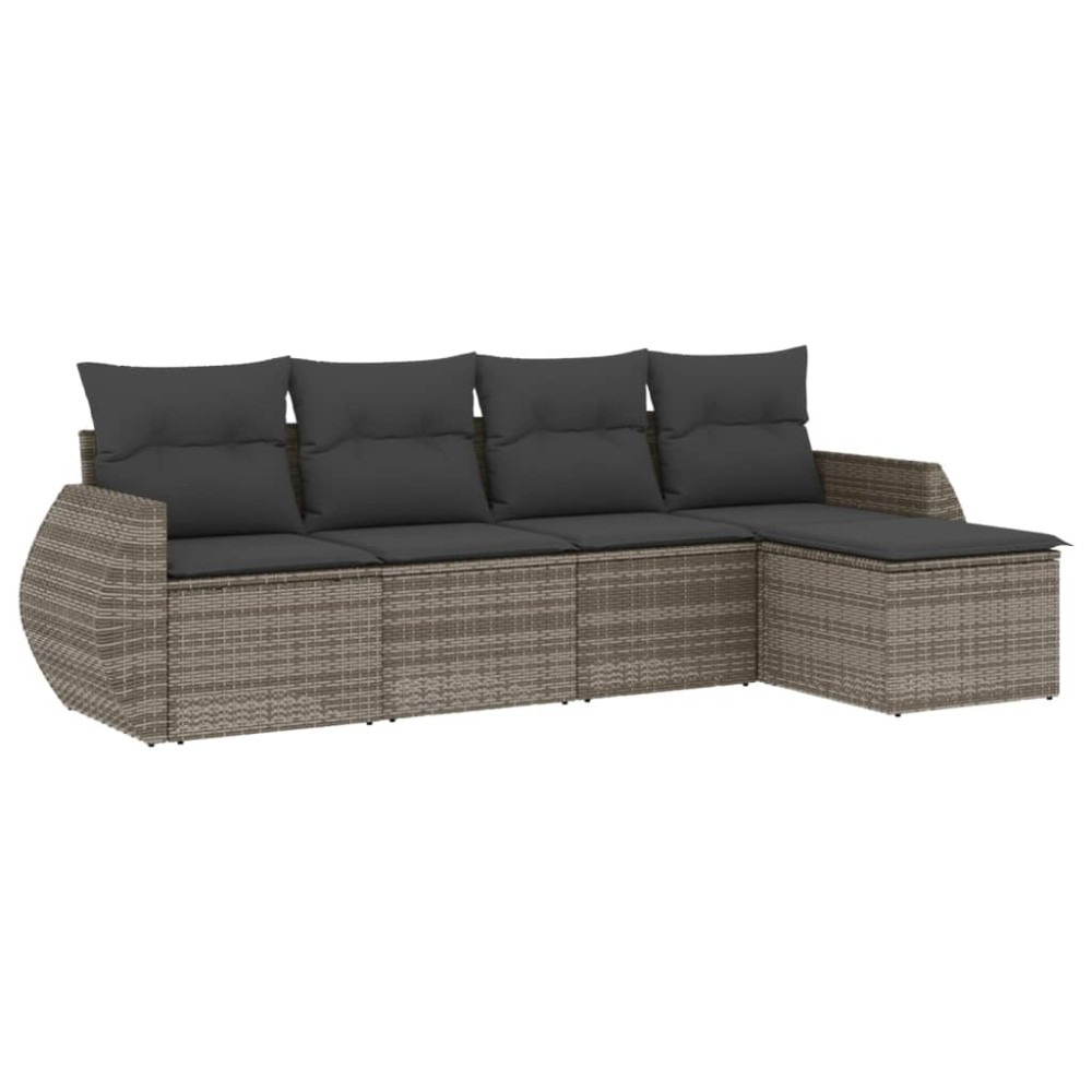 vidaXL Set canapea de grădină cu perne, 5 piese, gri, poliratan