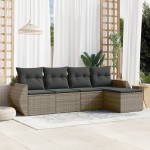 vidaXL Set canapea de grădină cu perne, 5 piese, gri, poliratan vidaXL Set canapea de grădină cu perne, 5 piese, gri, poliratan