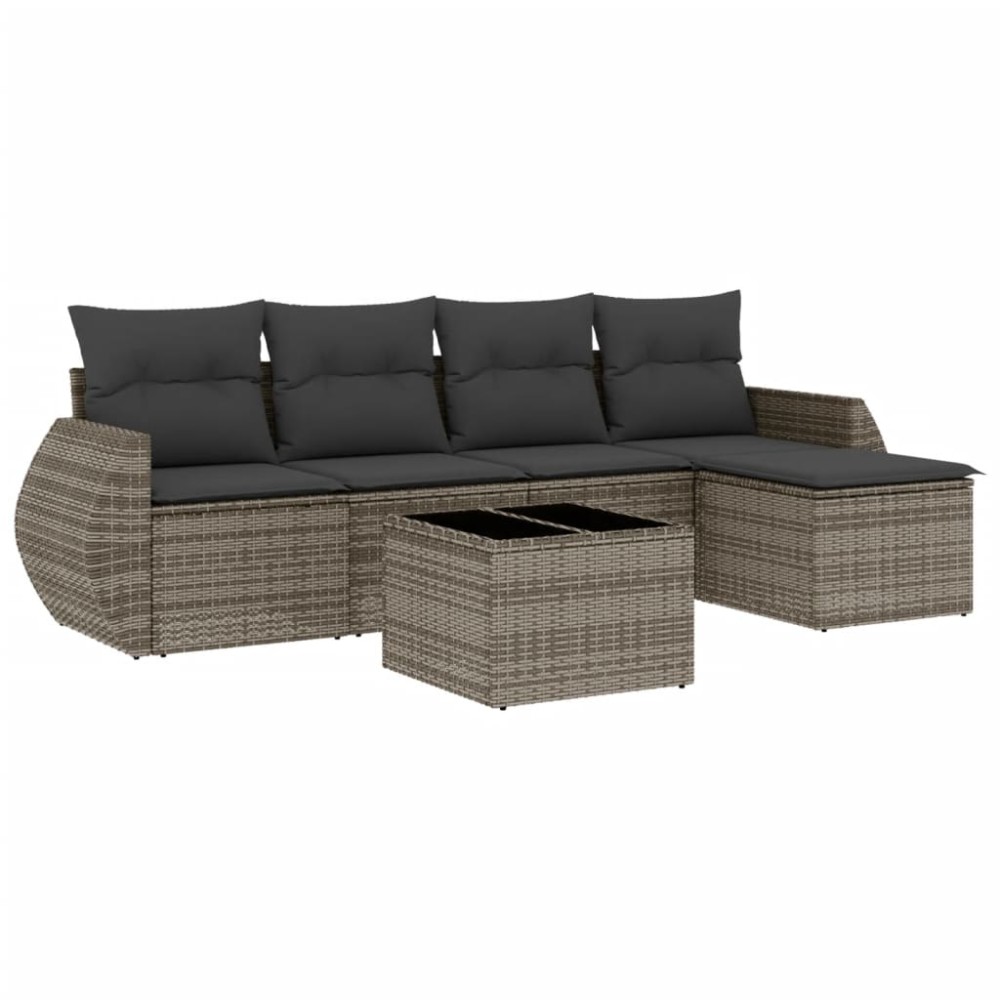vidaXL Set mobilier grădină cu perne, 6 piese, gri, poliratan