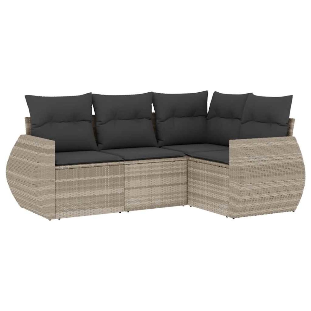vidaXL Set canapea de grădină cu perne, 4 piese, gri deschis poliratan