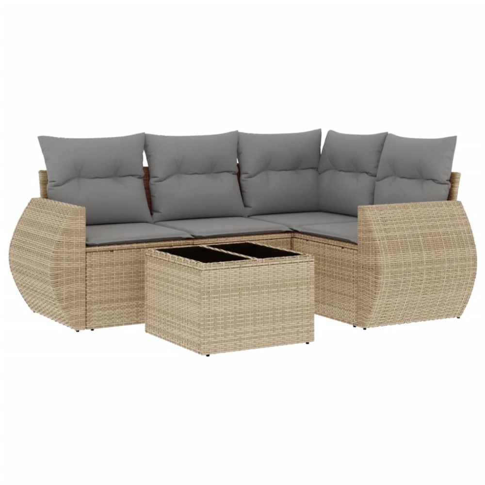 vidaXL Set canapele de grădină cu perne, 5 piese, bej, poliratan