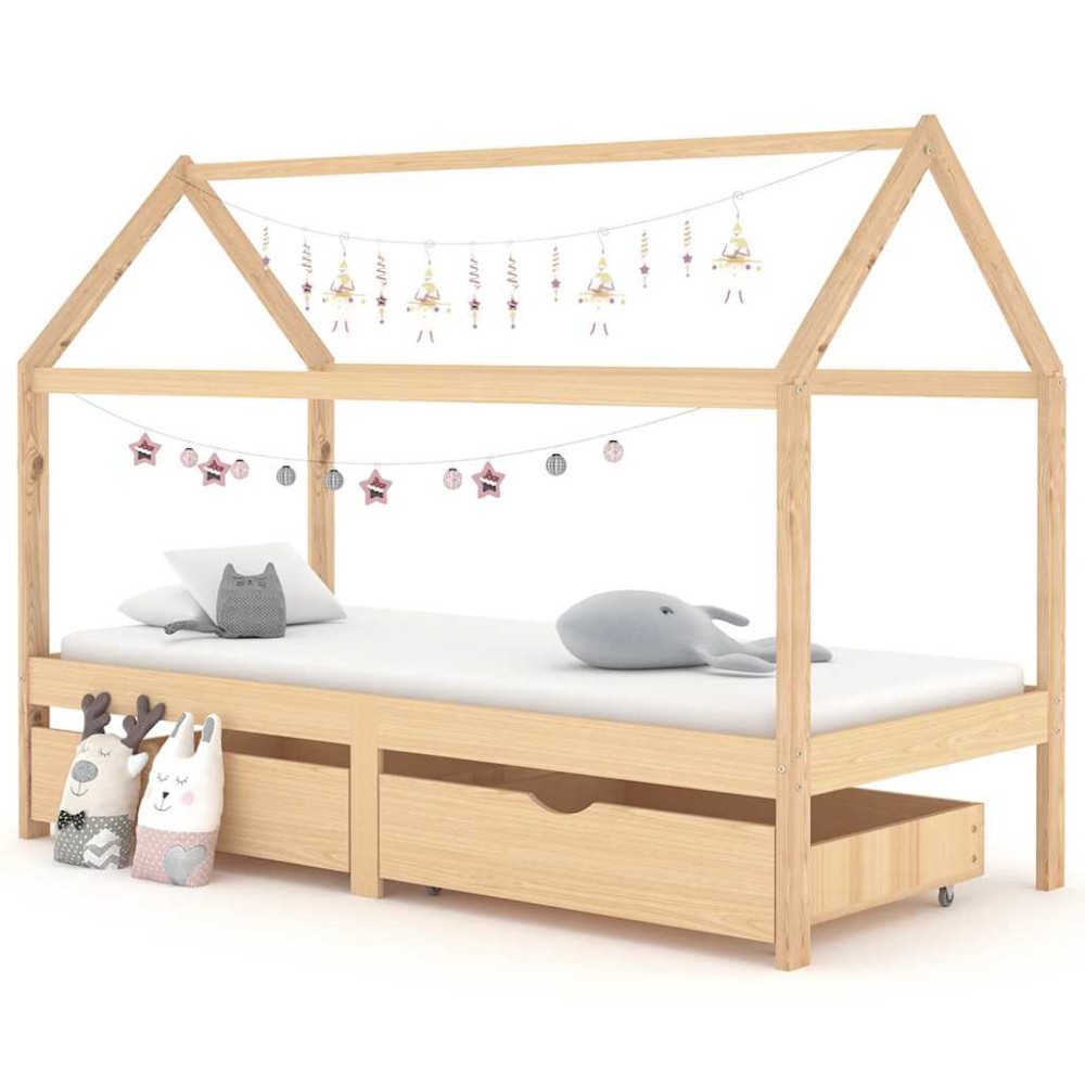 vidaXL Cadru de pat copii, cu sertare, 90 x 200 cm, lemn masiv de pin