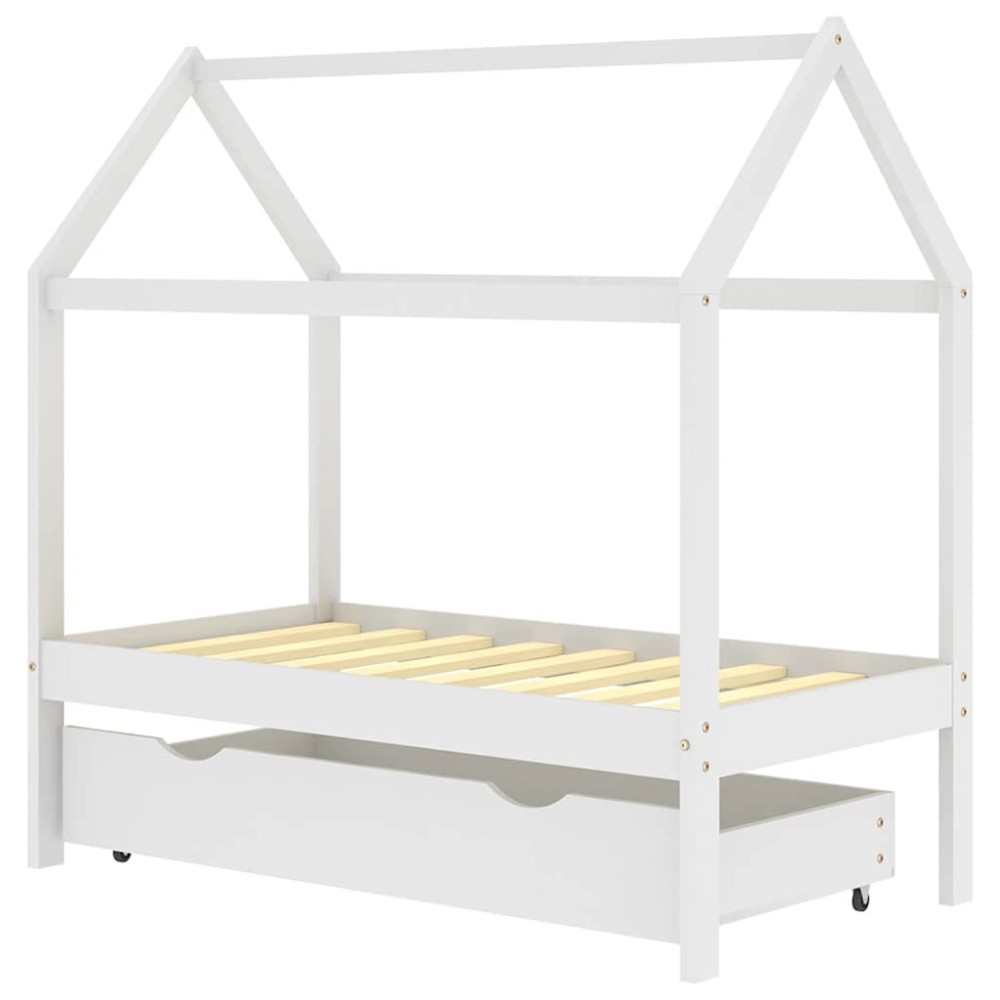 vidaXL Cadru pat copii cu un sertar, alb, 70x140 cm, lemn masiv de pin