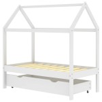 vidaXL Cadru pat copii cu un sertar, alb, 70x140 cm, lemn masiv de pin vidaXL Cadru pat copii cu un sertar, alb, 70x140 cm, lemn masiv de pin