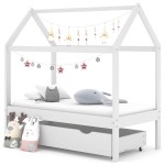 vidaXL Cadru pat copii cu un sertar, alb, 70x140 cm, lemn masiv de pin vidaXL Cadru pat copii cu un sertar, alb, 70x140 cm, lemn masiv de pin