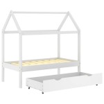 vidaXL Cadru pat copii cu un sertar, alb, 70x140 cm, lemn masiv de pin vidaXL Cadru pat copii cu un sertar, alb, 70x140 cm, lemn masiv de pin
