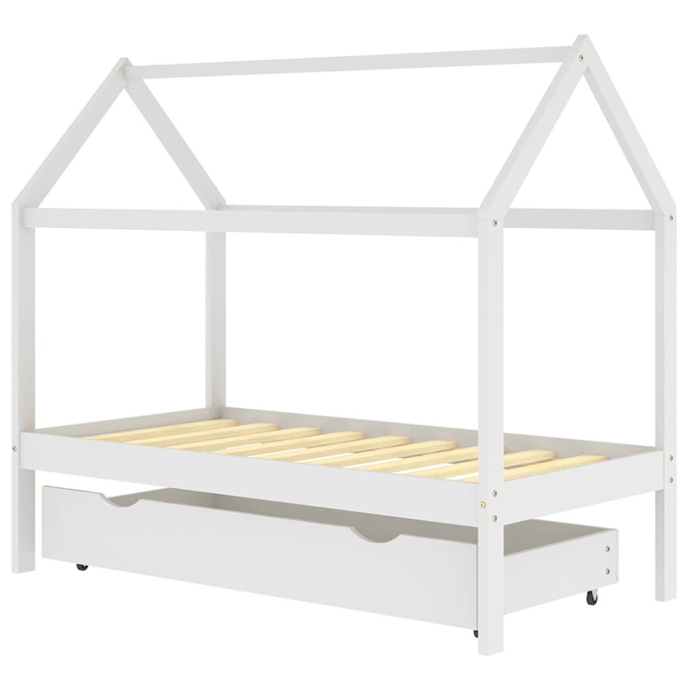 vidaXL Cadru pat de copii cu un sertar, alb, 80x160 cm, lemn masiv pin